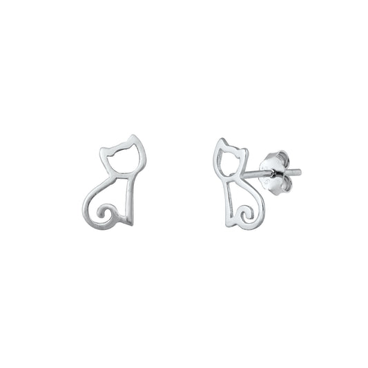 Silver Stud Earrings - Cat