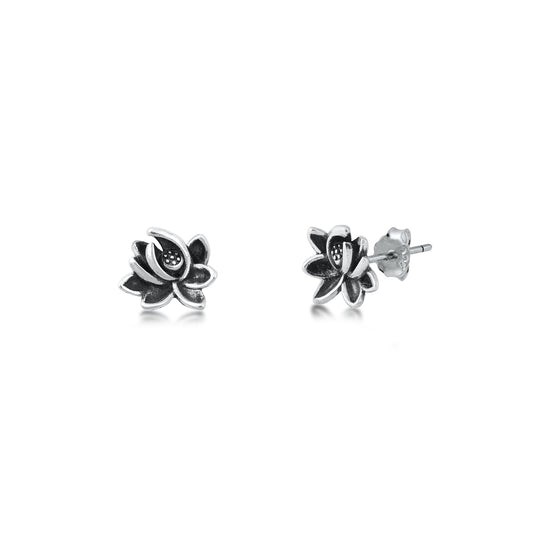 Silver Stud Earrings - Lotus