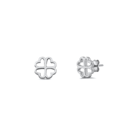 Silver Stud Earrings - Four Leaf Clover