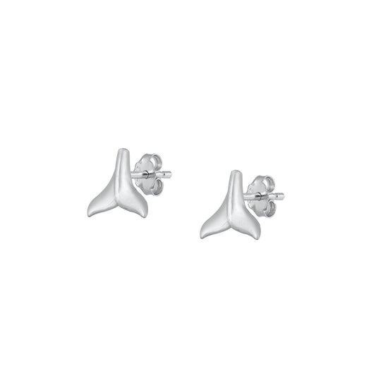Silver Stud Earrings - Whale Tail