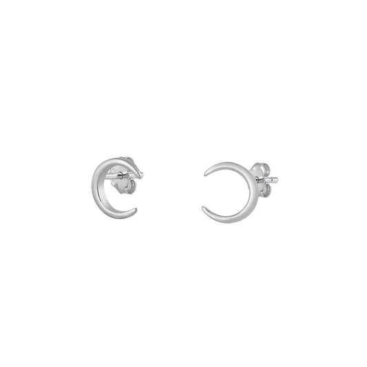 Silver Stud Earrings - Crescent Moon