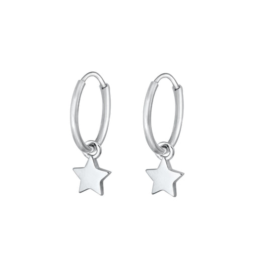 Silver Hoop Earrings - Star