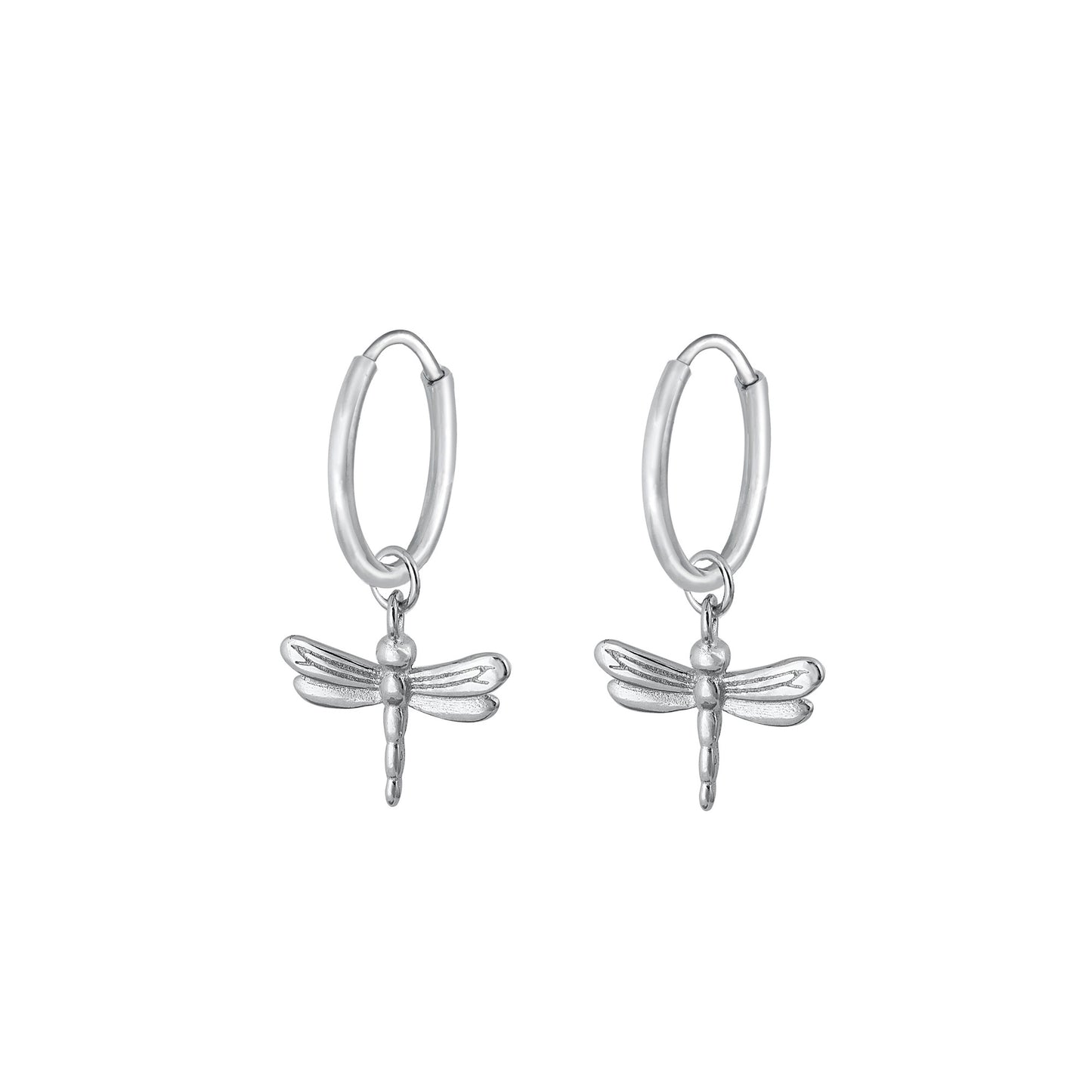 Silver Hoop Earrings - Dragonfly