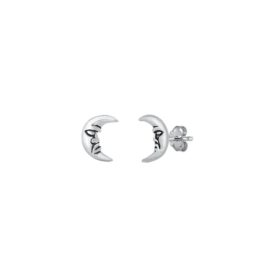 Silver Stud Earrings - Moon