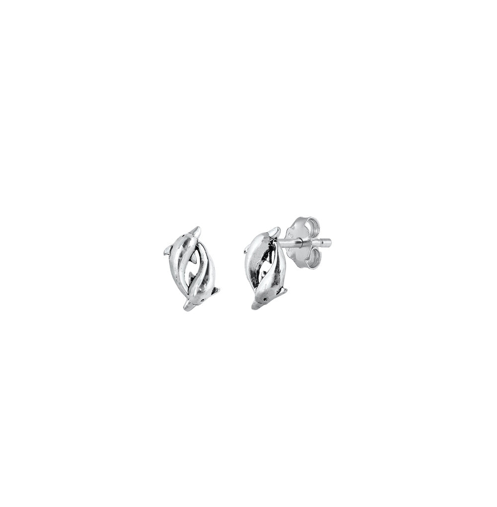 Silver Stud Earrings - Dolphins