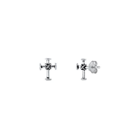 Silver Stud Earrings - Cross