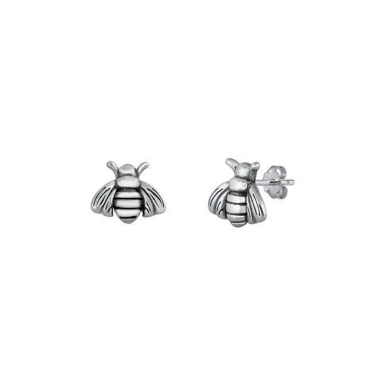 Silver Stud Earrings - Bumble Bee