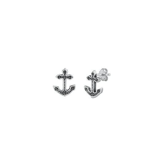 Silver Stud Earrings - Anchor