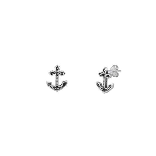 Silver Stud Earrings - Anchor