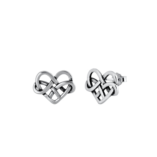 Silver Stud Earrings - Celtic Heart