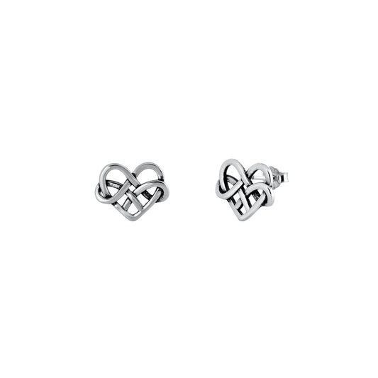Silver Stud Earrings - Celtic Heart