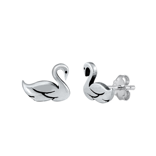 Silver Stud Earrings - Swan