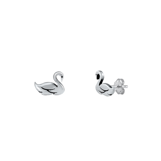 Silver Stud Earrings - Swan