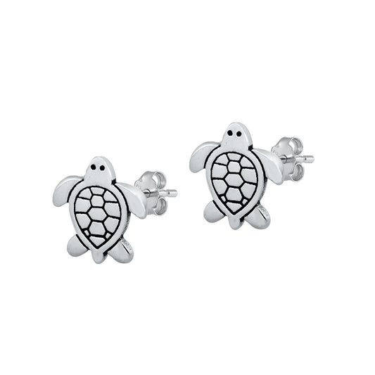 Silver Stud Earrings - Turtle