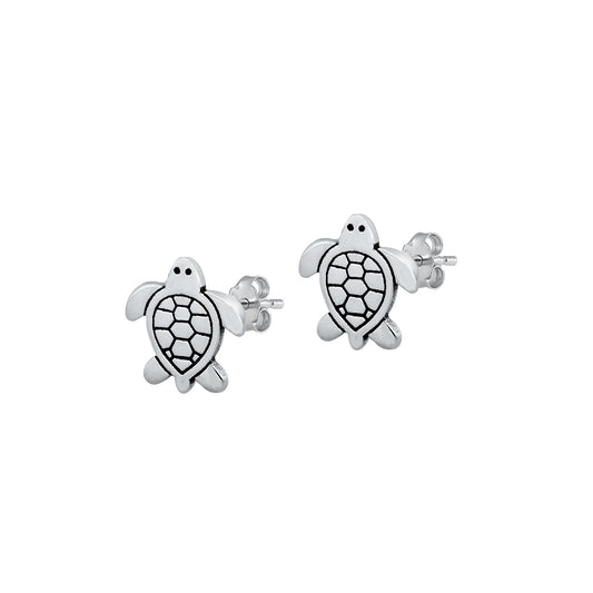 Silver Stud Earrings - Turtle