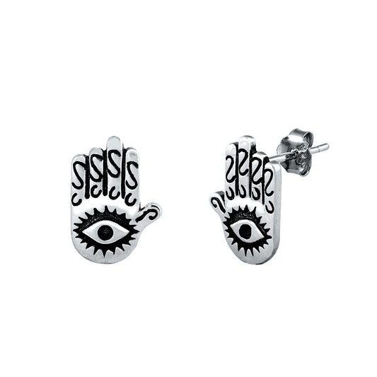 Silver Stud Earrings - Hamsa