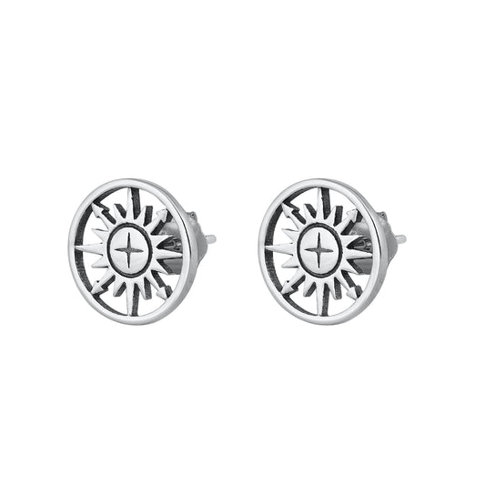 Silver Stud Earrings - Compass