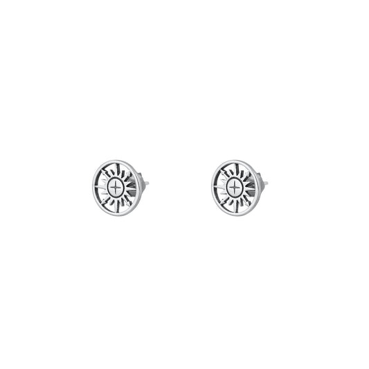 Silver Stud Earrings - Compass