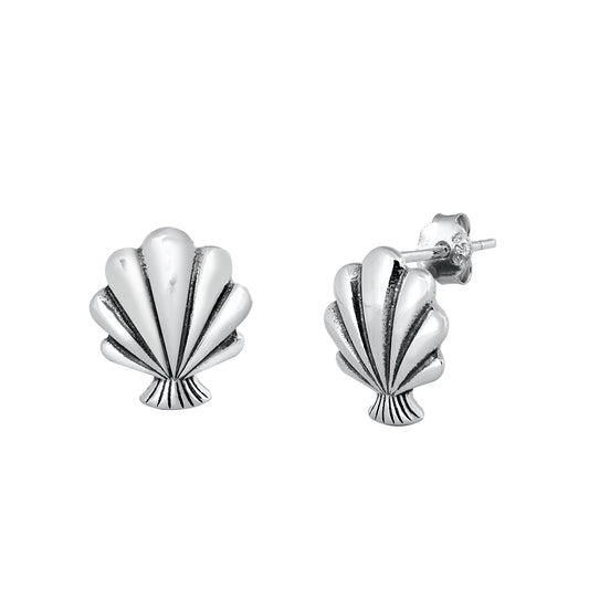 Silver Stud Earrings - Seashell