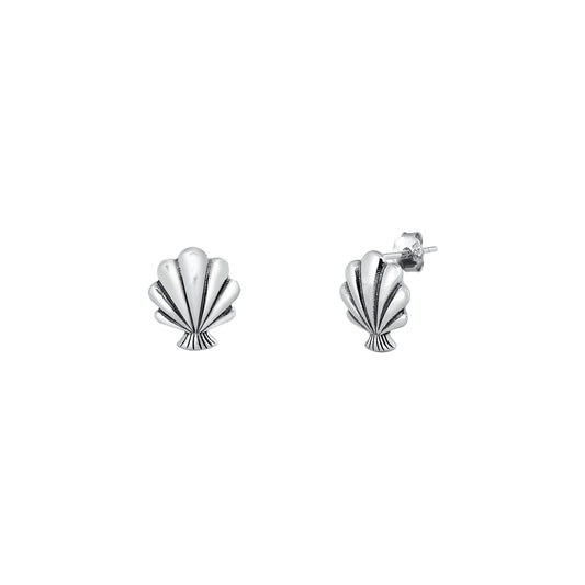Silver Stud Earrings - Seashell