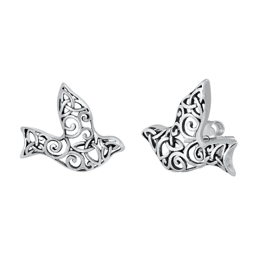 Silver Stud Earrings - Filigree Sparrow