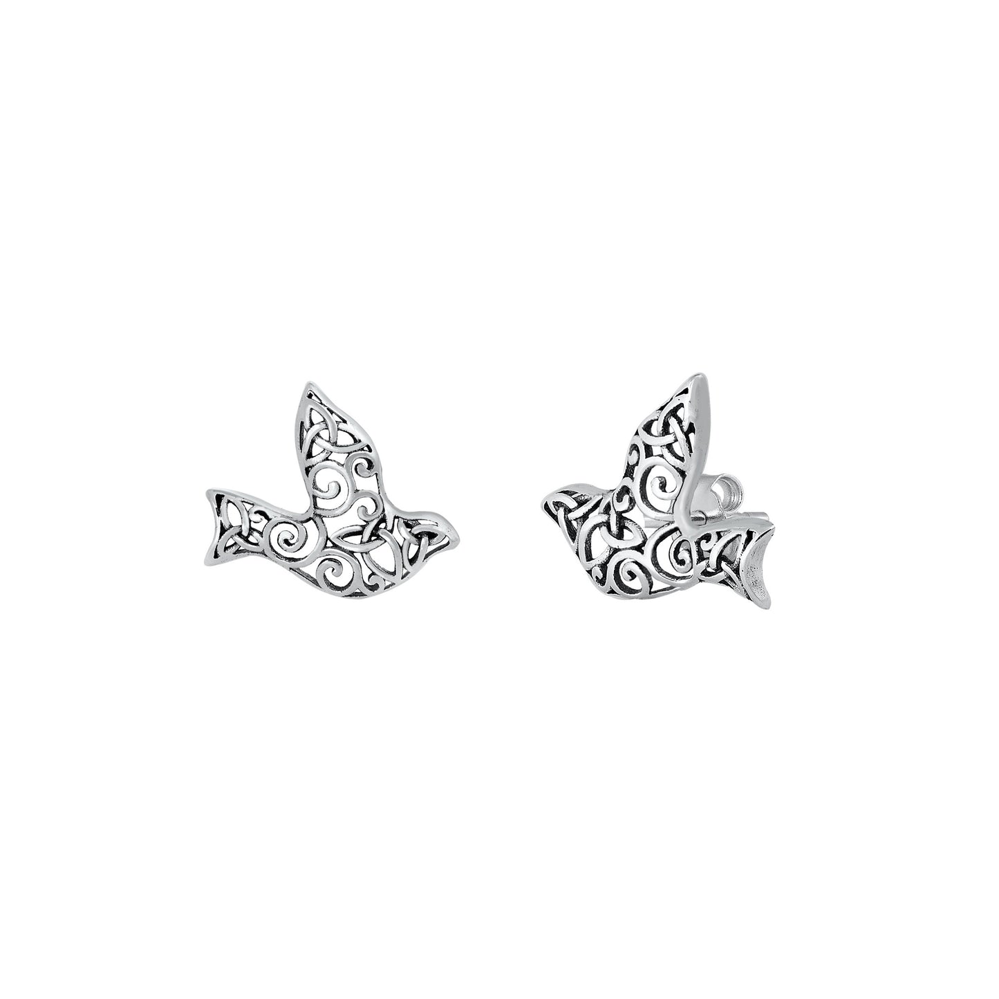 Silver Stud Earrings - Filigree Sparrow