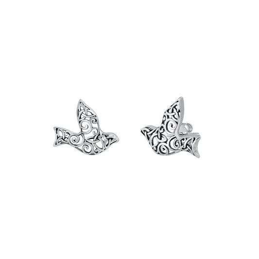 Silver Stud Earrings - Filigree Sparrow