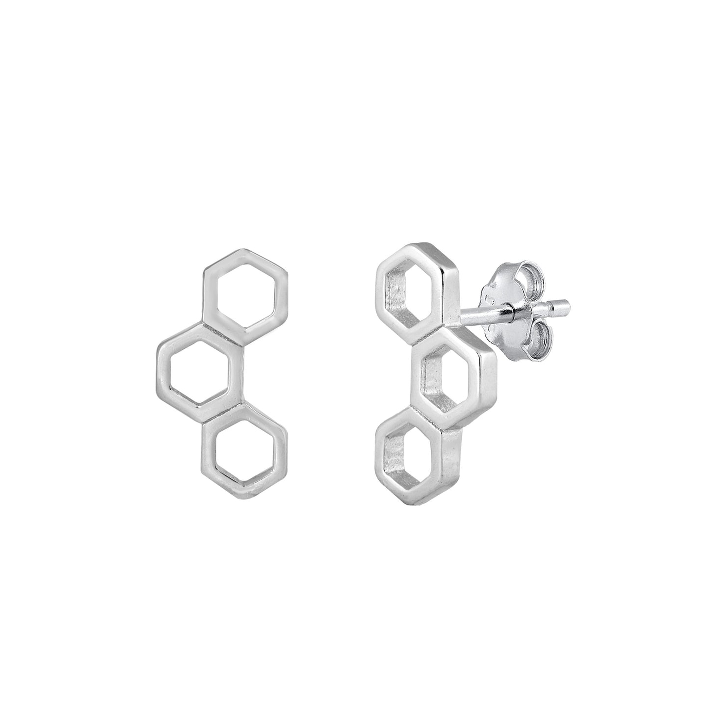 Silver Stud Earrings - Honeycomb