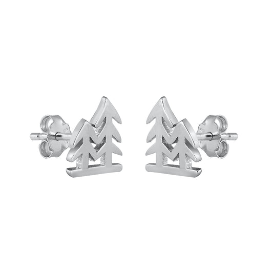 Silver Stud Earrings - Trees