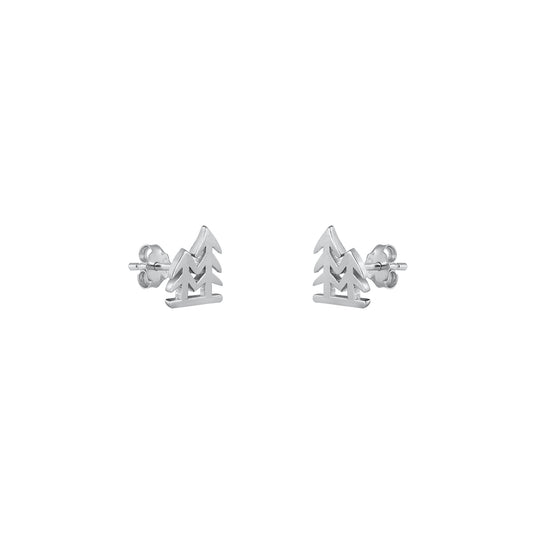 Silver Stud Earrings - Trees