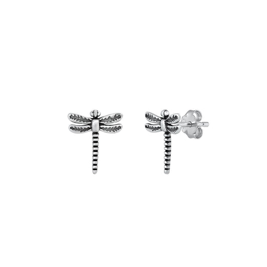 Silver Stud Earrings - Dragonfly