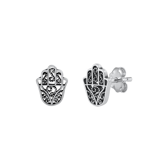 Silver Stud Earrings - Hamsa