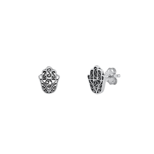 Silver Stud Earrings - Hamsa