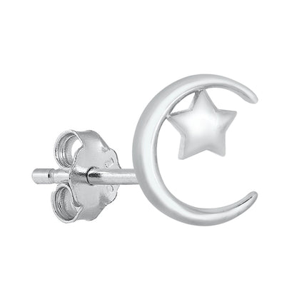 Silver Stud Earrings - Moon & Star