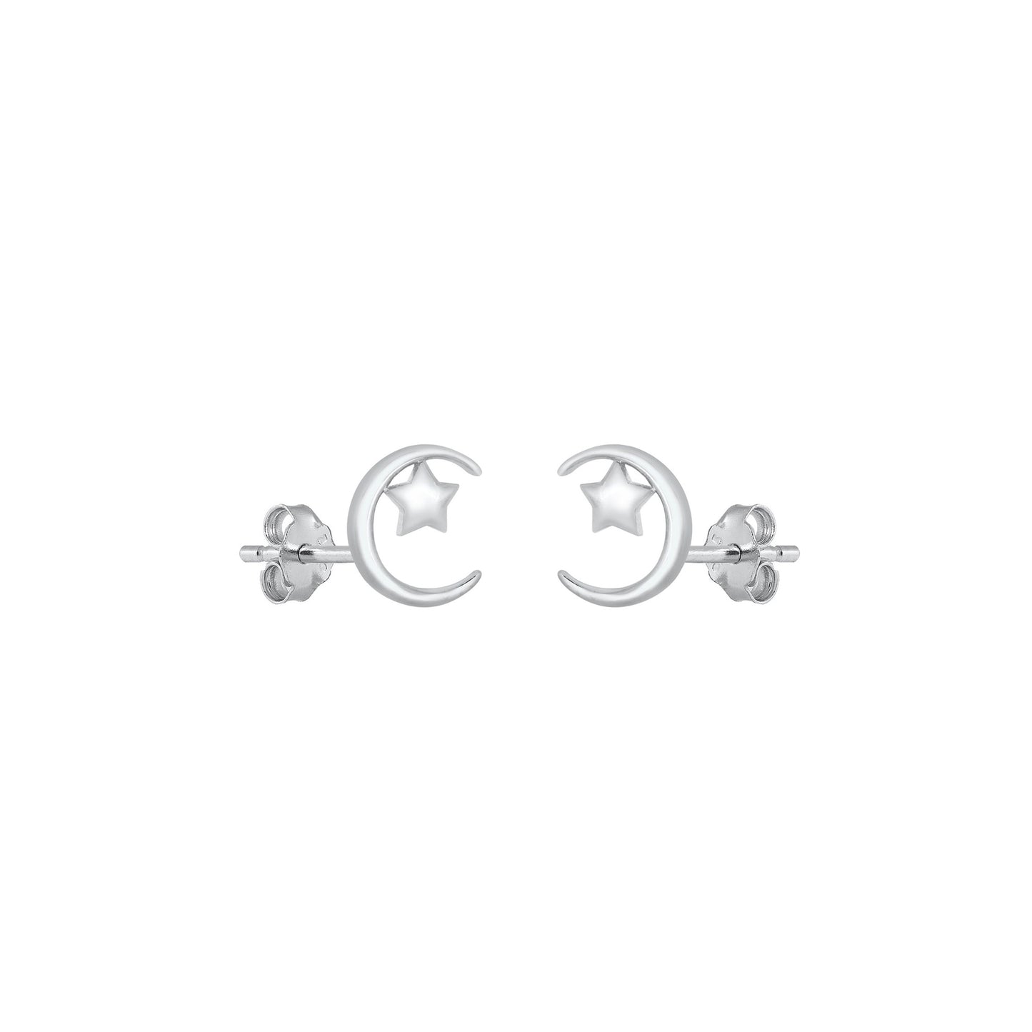 Silver Stud Earrings - Moon & Star