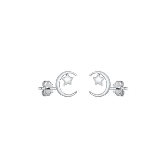 Silver Stud Earrings - Moon & Star