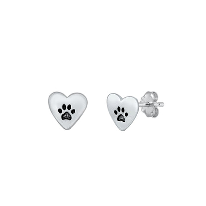 Silver Stud Earrings - Paw & Heart