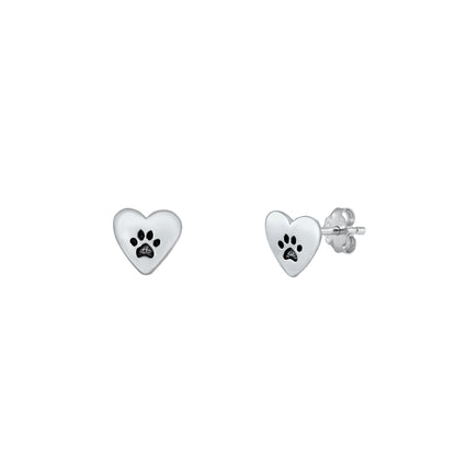 Silver Stud Earrings - Paw & Heart