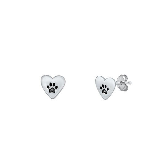 Silver Stud Earrings - Paw & Heart