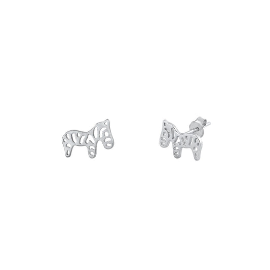 Silver Stud Earrings - Zebra