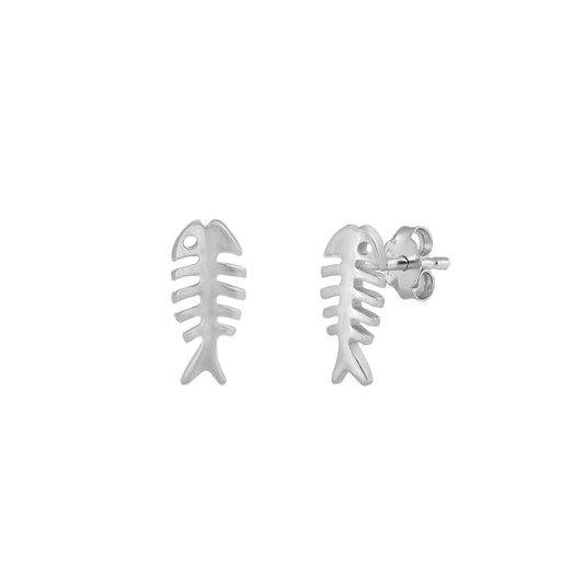 Silver Stud Earrings - Fish Skeleton