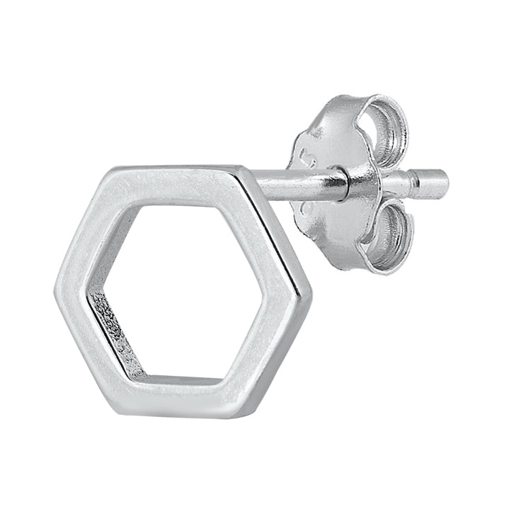 Silver Stud Earrings - Hexagon