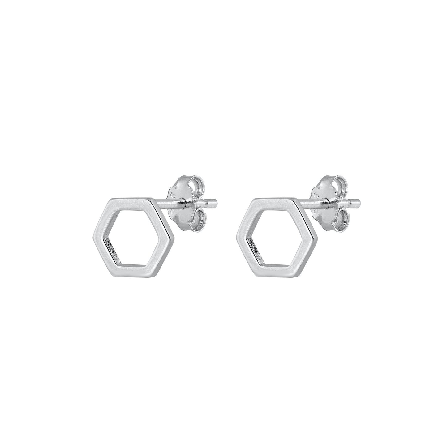 Silver Stud Earrings - Hexagon