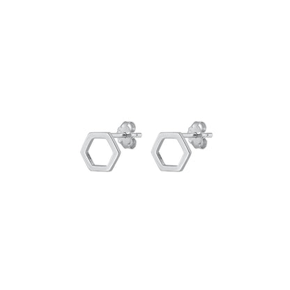 Silver Stud Earrings - Hexagon