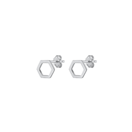 Silver Stud Earrings - Hexagon