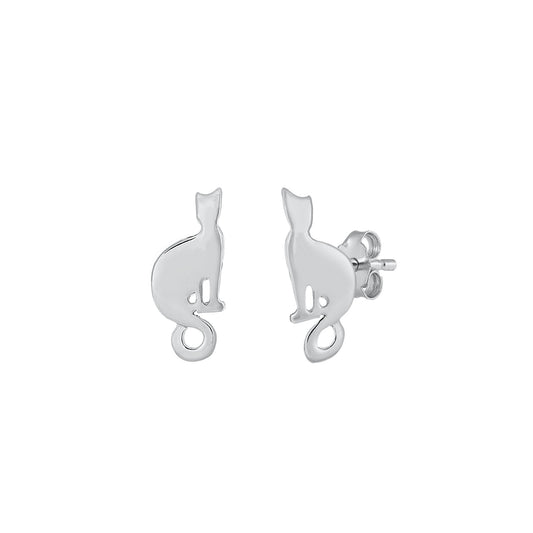 Silver Stud Earrings - Cat