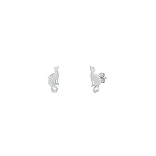 Silver Stud Earrings - Cat