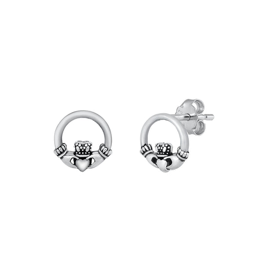 Silver Stud Earrings - Claddaugh Wreath