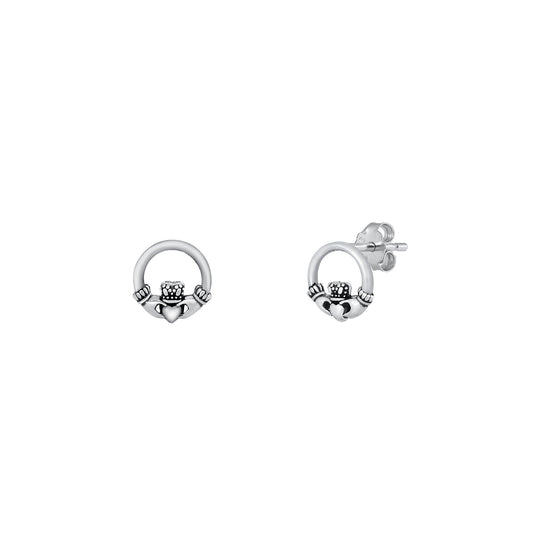 Silver Stud Earrings - Claddaugh Wreath