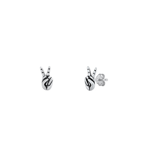 Silver Stud Earrings - Peace Sign